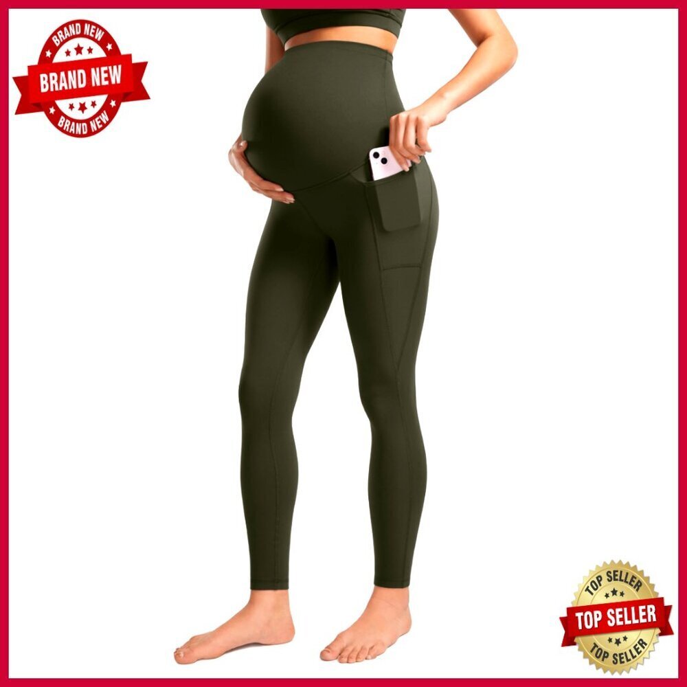 Maternity Leggings with Pockets Over Belly 28" Soft Active Yoga Pants